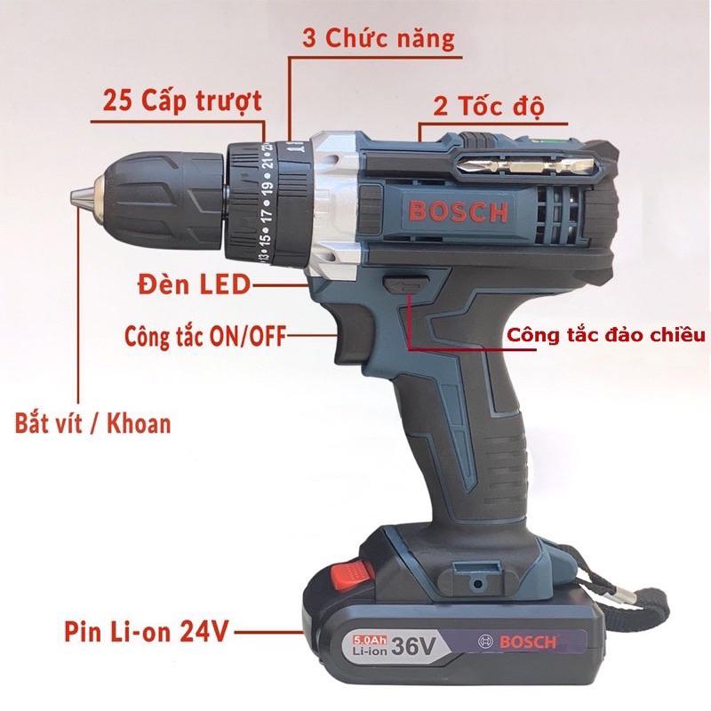Product Introduction of Máy Khoan Pin 36V Bosch 3 Chức Năng Bắn Vít Khoan Tường - Tặng Kèm 24 Chi Tiết Gồm Các Mũi Khoan + Mũi Bắt Vít Tiện Lợi. 6