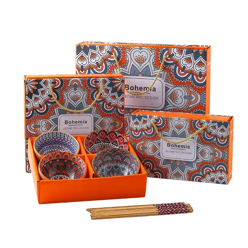 BEST GIFT-4PCS SET-Bohemian Ceramic Handicraft Bowl Set Kitchen Dinnerware Plate Gift Souvenir (Random Design)