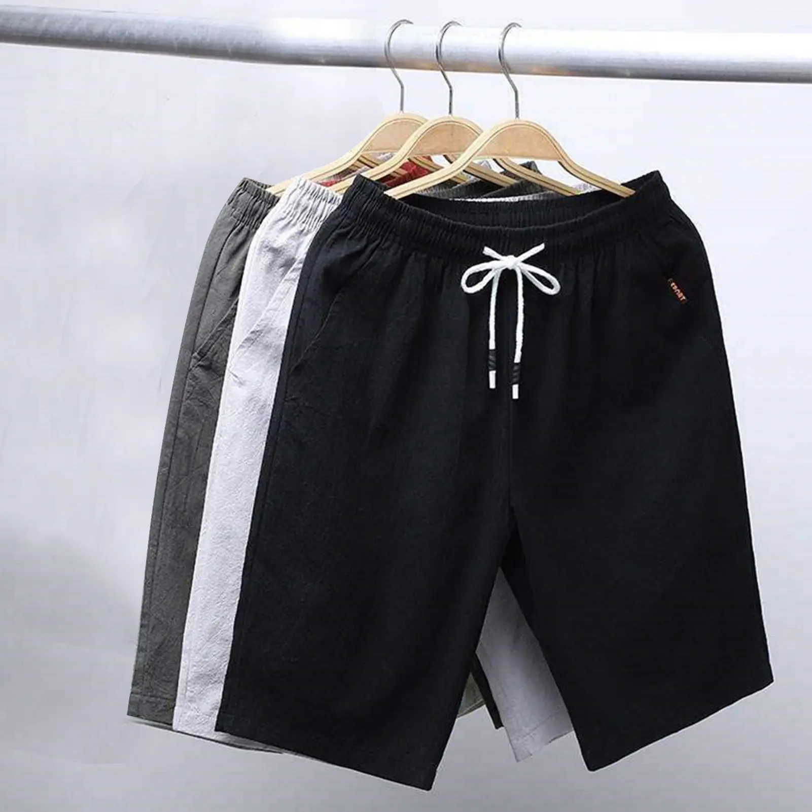 Wnajigli-Quần Short Nam, Màu Trơn, Túi Tăng Giữa, Eo Nhanh Khô, Dây Rút, Ren Mùa Hè, Dài Đến Đầu Gối, Quần, Thời Trang Dạo Phố