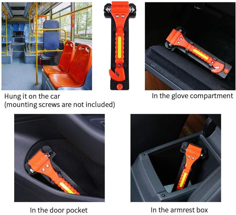 Product Introduction of 1pc Car Emergency Escape Window Breaker with Reflective Tape and Seat Belt Hammer, Multifunctional Hammer, Red,Yellow, Pink 5