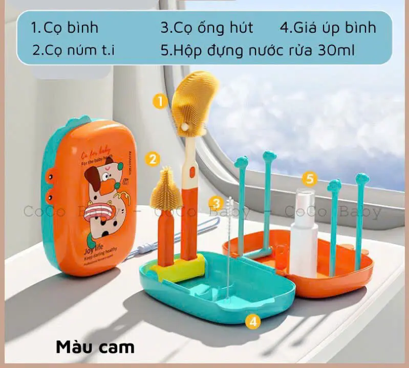 Set Cọ Bình sữa silicon 6ct Hàn Youkebe ,Bebikr kèm nọ rửa bình siêu tiện lợi cho các mom 0