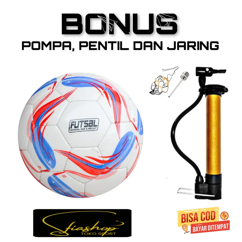 BOLA FUTSAL SIZE 4 BAHAN STARWING DIJAHIT TANGAN MANUAL BONUS POMPA PENTIL DAN JARING BALL Outdoor 0