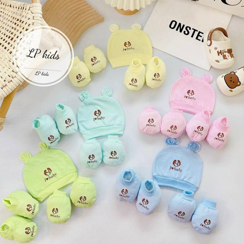  Combo 3 5 Bộ Mũ Kèm Bao Tay Bao Chân Cho Bé Sơ Sinh Đồng Màu Họa Tiết Đáng Yêu SM16 