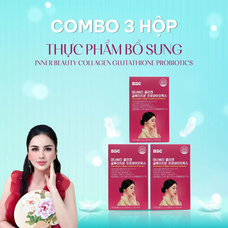 [Combo 3 hộp] Thực phẩm bổ sung Inner Beauty Collagen Glutathione Probiotics