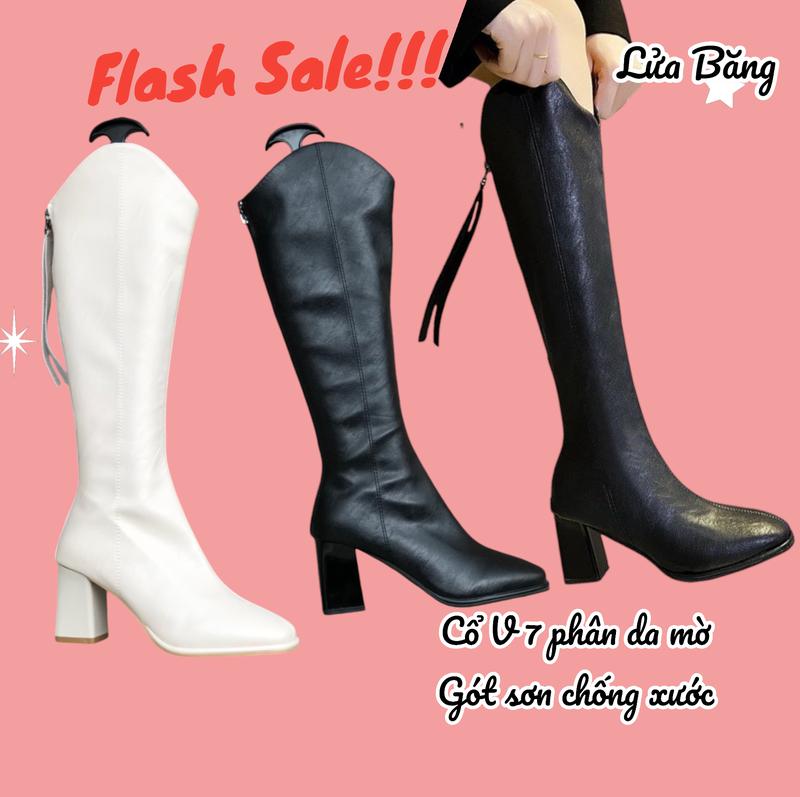  Boot đùi nữ cổ V gót cao 7P chất da mềm A58_611 GiàY Shoes Bốt bố t 