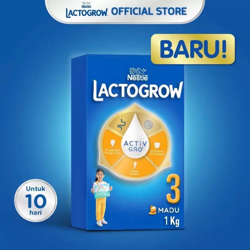 Lactogrow 3 / 1+ Pro Vanilla-Madu 1kg / Susu Pertumbuhan Nestle 3