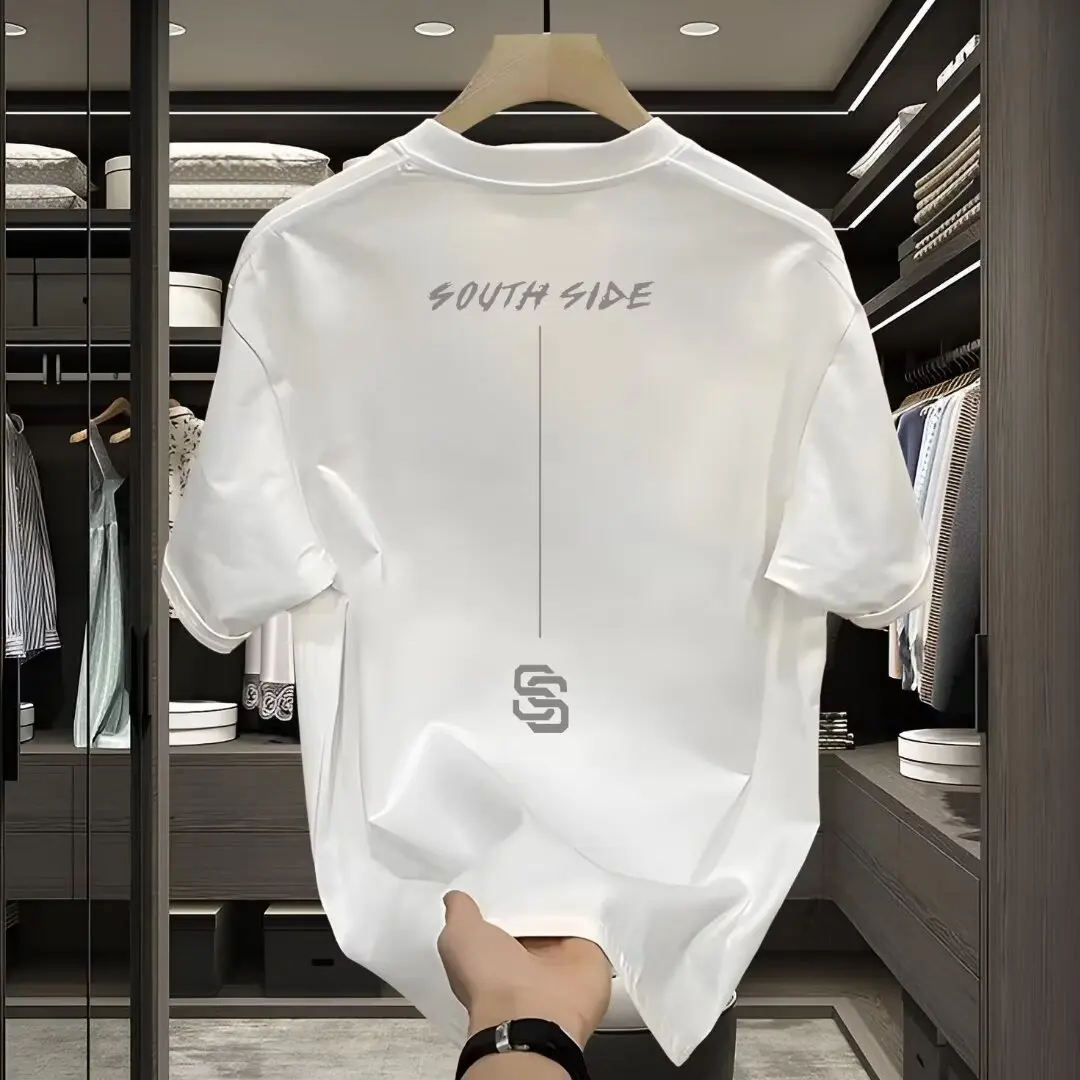 New High-End Men's Short-Sleeved T-shirt Summer Cotton Fashion Printed T-shirt Breathable Versatile round Neck Top Half Sleeve Menswear Lingerie