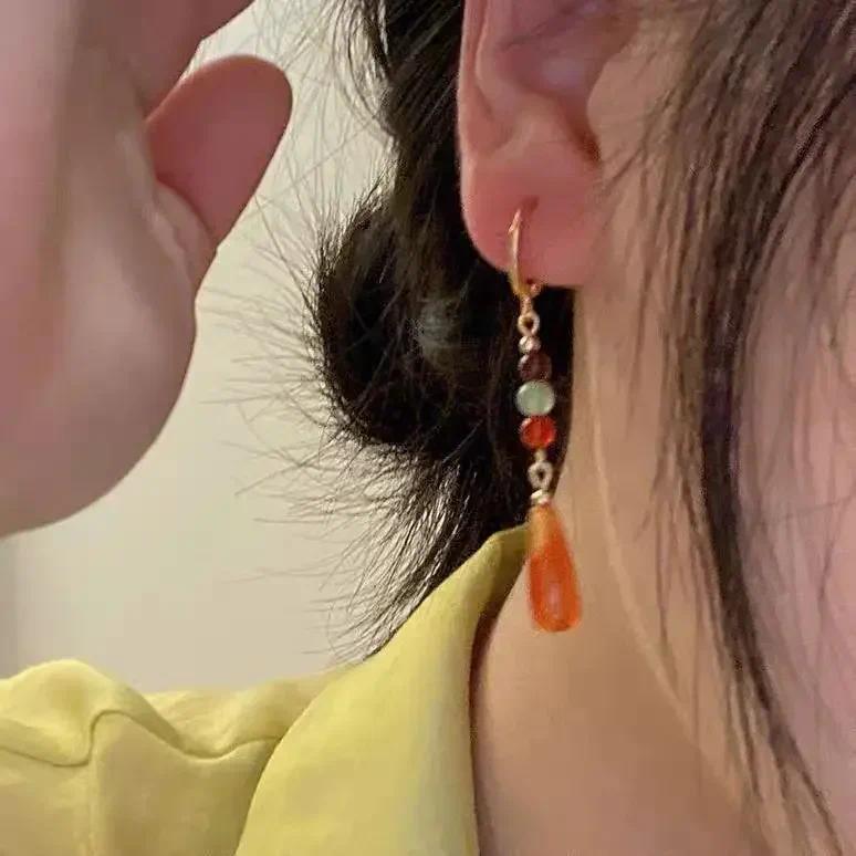 Vintage Colored Crystal Beaded Earrings Natural Stone Personality Design Retro Asymmetric Earrings for Women Jewelry Earrings 4