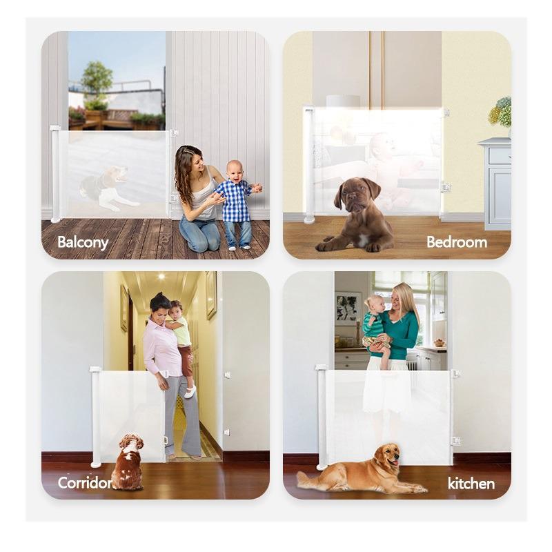 Product Introduction of SG No Drill Retractable Baby Safety Gate with Lock / Universal Adjustable Width Pets Gate 1