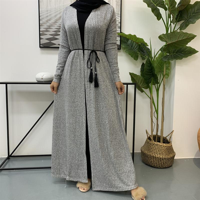 Product Introduction of Cross-Border Autumn Winter Muslim Women's Clothing In-Stock Long Sleeve Knitted Sweater Coat Robe 1853 23