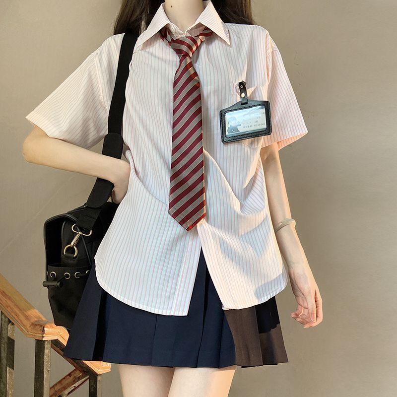 Product Introduction of Three-Piece Summer New Japanese College JK Striped Shirt Short Sleeve Student All-Matching Pleated Skirt Anti-Aging Outfits 28