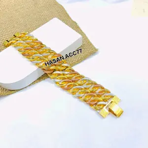 gelang tangan plat perhiasan emas wanita dewasa model kombinasi 24k/Titanium/anti karat