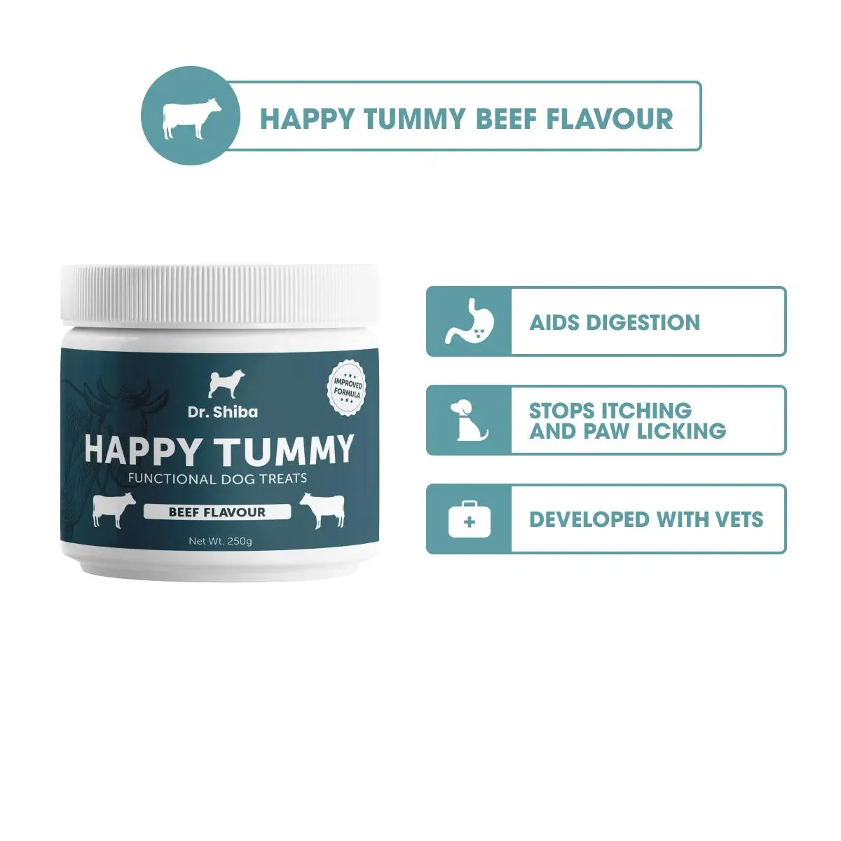 Dr Shiba Happy Tummy - Premium All-Natural Dog Treats with Dog Probiotics for Digestive Health | Beef Flavor Delights | Ideal for All Breeds | Vitamin-Enriched Snacks for Pets Optimal Gut Health | | Appetite Booster For Dog