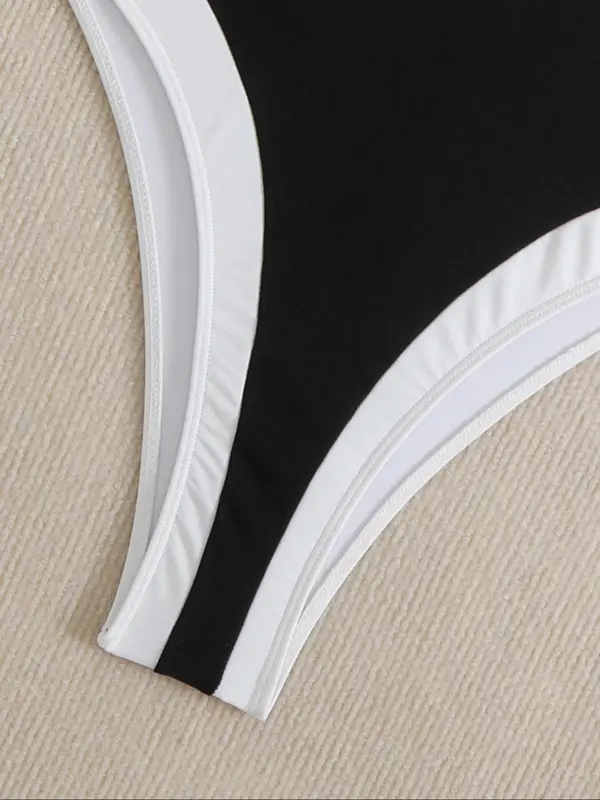 Women's Solid Color One-piece Swimsuit, Casual Fashion Swimwear for Beach Holiday Vacation, Ladies Swimsuit for All Seasons 4