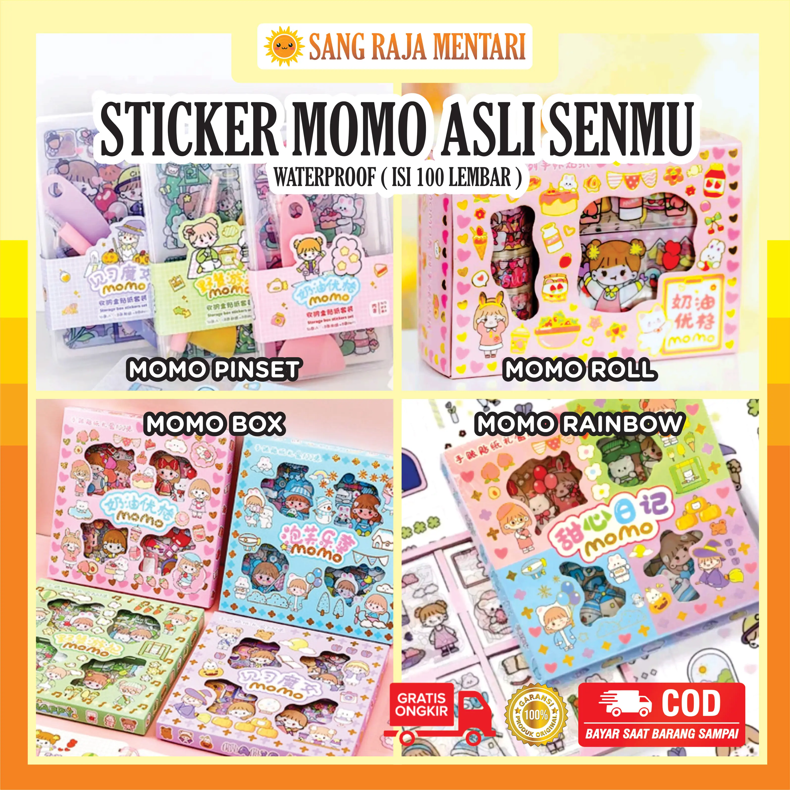 Stiker Momo Waterproof Dapat Box isi 100 Lembar | Sticker Kartun Korea Dekorasi Aesthetic Botol Minum Tumblr Viral Lucu Paper