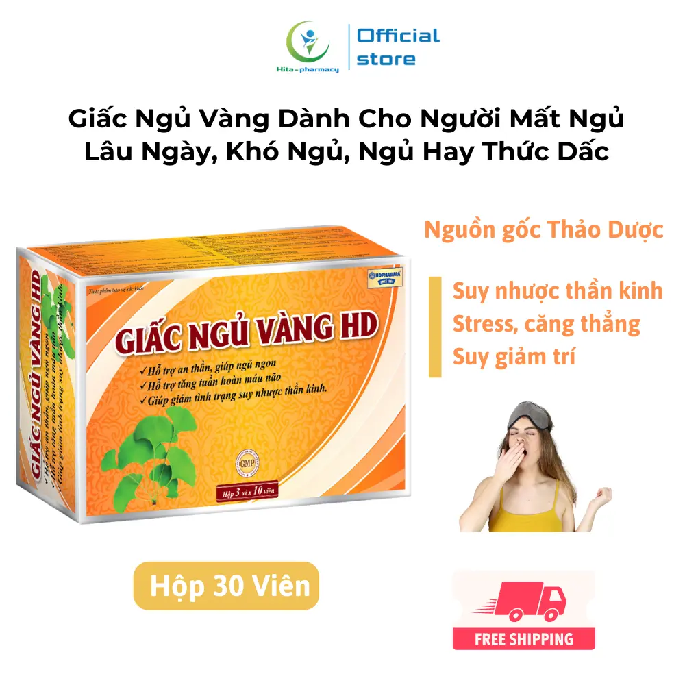 Viên uống Giấc Ngủ Vàng HD 30 viên cho người mất ngủ, khó ngủ, suy nhược thần kinh