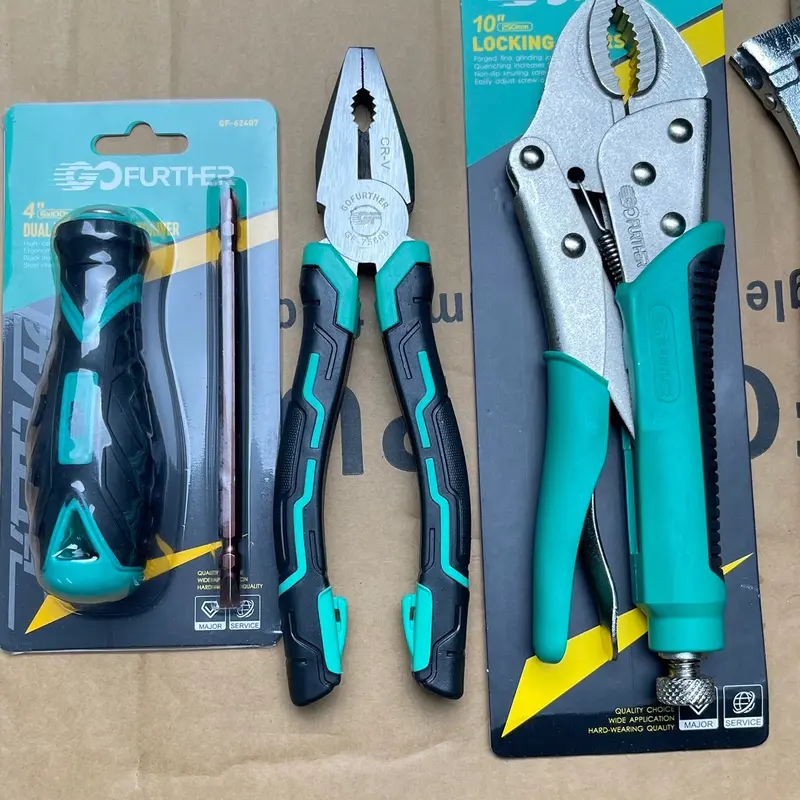 Combo 5 món sửa chữa trong gia đình gồm 1 búa 0.25kg, 1 mỏ lết 10”, 1 kìm bấm 10”, kìm điện 8, tô vít 2 đầu, chất liệu thép CRV 2