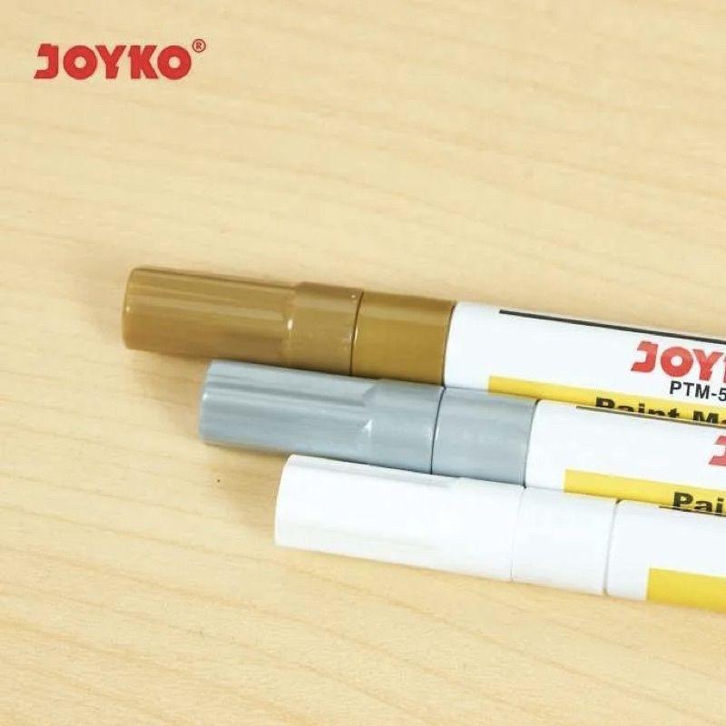 JOYKO Spidol Permanen Serbaguna PTM 37-44 Paint Marker Putih-Silver-Gold Permanent Opaque Ink 2