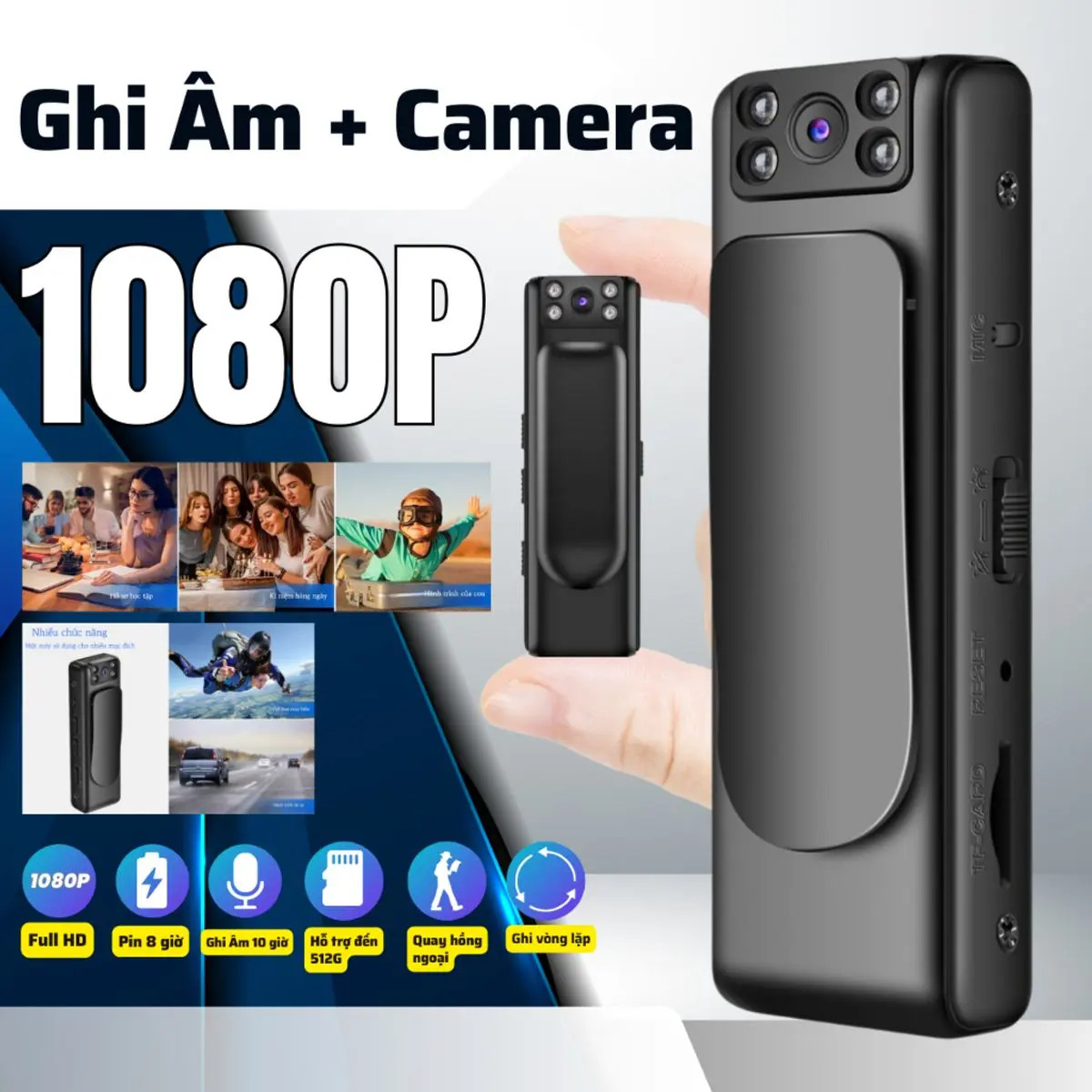 Máy Quay Phim Tích Hợp Ghi Âm 2 Trong 1, Camera Mini M6 Bỏ Túi Nhỏ Gọn, Máy Quay Phim Không Dây ( Sài Thẻ Nhớ )