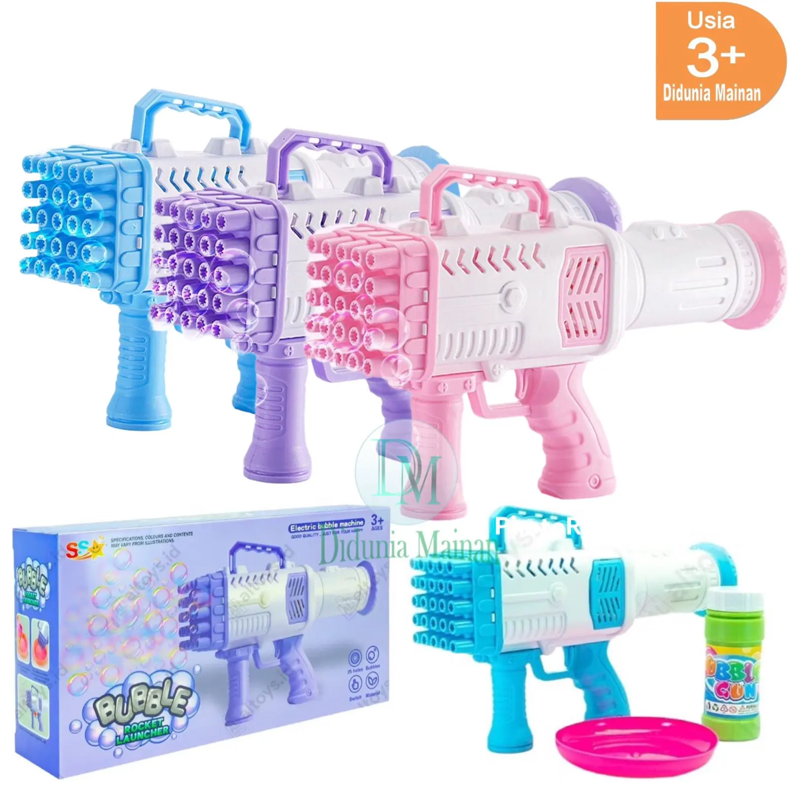 Mainan Anak Bubble Gun Basoka Elektrik Machine Gun Bazooka Tembakan Gelembung Sabun