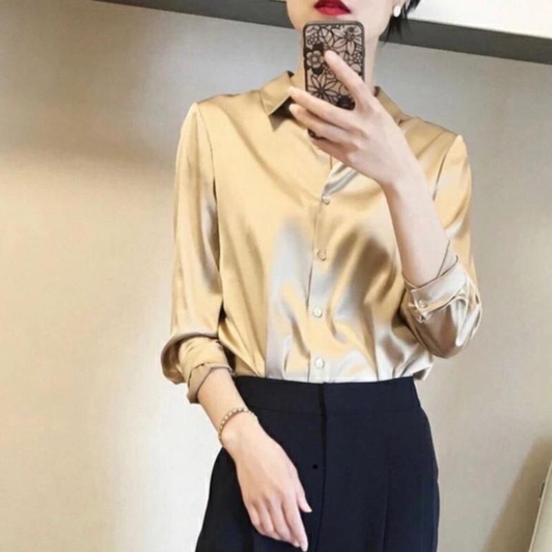 Three M 2520 Atasan kemeja blouse adella pain shirt import original terbaru new terlaris satin nyam murah sexy Katun Bunga Polos Slim-fitting 2