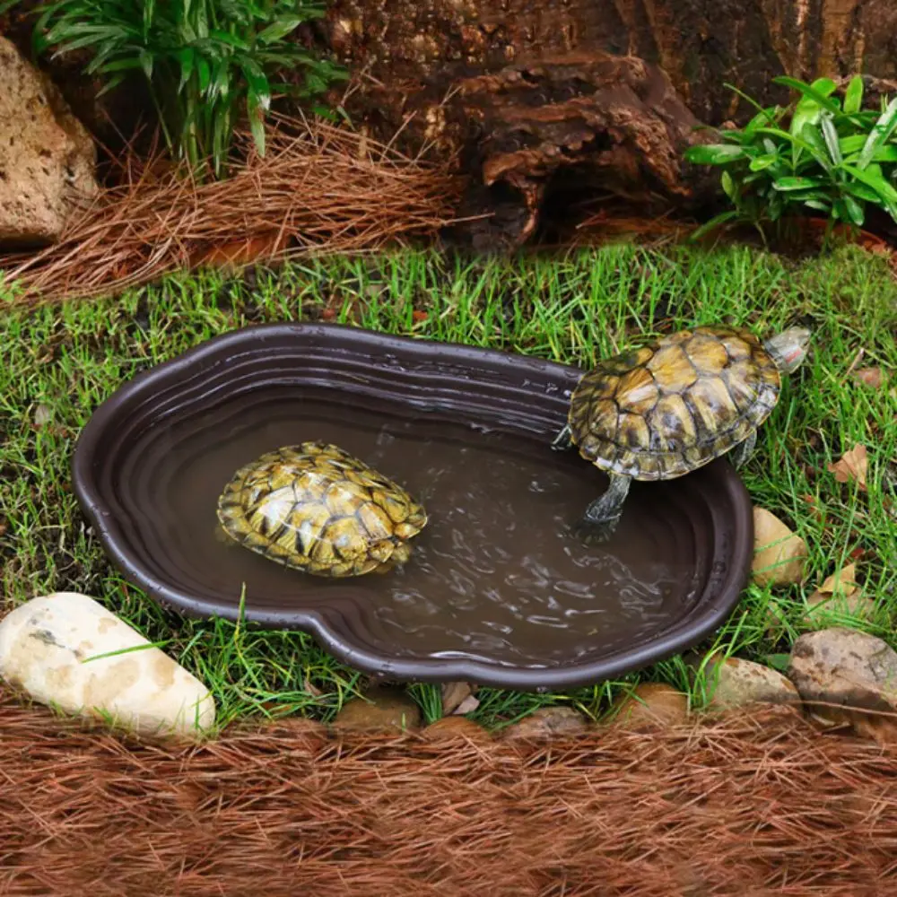 Practical Ramp Turtle Bathtub Brown with Drainage Holes Tortoise Bath Dish Plastic Turtle Feeding Dish Balcony