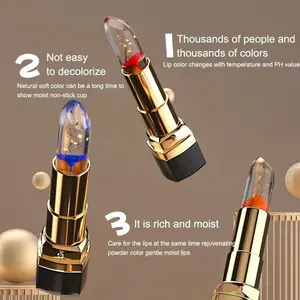 Rose Lipstik Jelly Crystal Tahan Lama Berubah Warna Color Changing Lipstick Vitamin Moisturizing Pengubah Warna Gold Foil Shimmer