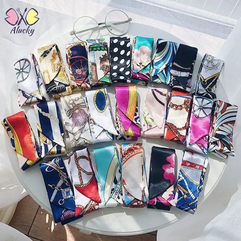 Long small silk scarf tied bag decoration tied hair professional scarf headband bow streamer