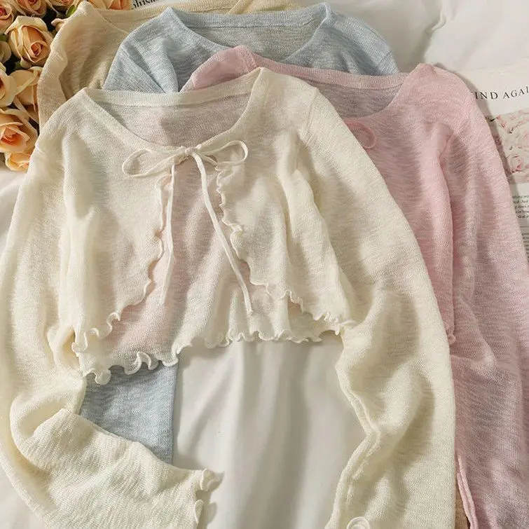 Áo Cardigan Chống Nắng, Phong Cách Mùa Hè, Có Thể Mặc Ngoài Trời, Chất Liệu Lụa Lạnh Áo Len, Váy Yếm Ngắn Cho Nữ, Khăn Choàng Nhỏ Áo Sơ Mi Điều Hòa Không Khí, Áo Khoác Mỏng Women Top