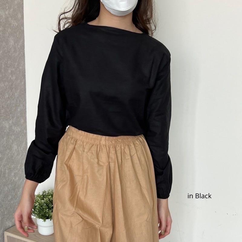 PORONAKA - KURA Blouse Atasan Polos Linen Longsleeve 4