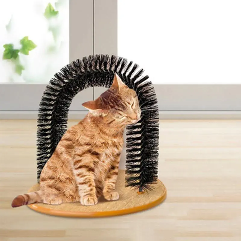 Pet Cat Self Groomer With Round Fleece Base Cat Toy Brush Toys For Cat Scratching Devices
