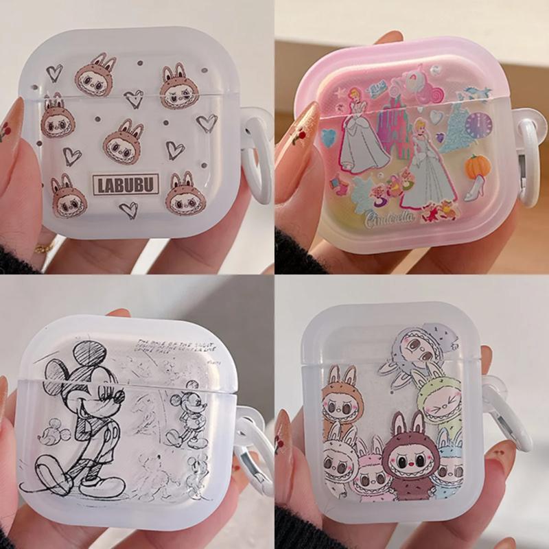Cute Cartoon Disney Snow White Alice Mickey Mouse Labubu Earphone Case For Airpods 4 1 2 3 Pro 2 Protective Soft TPU Cover 0