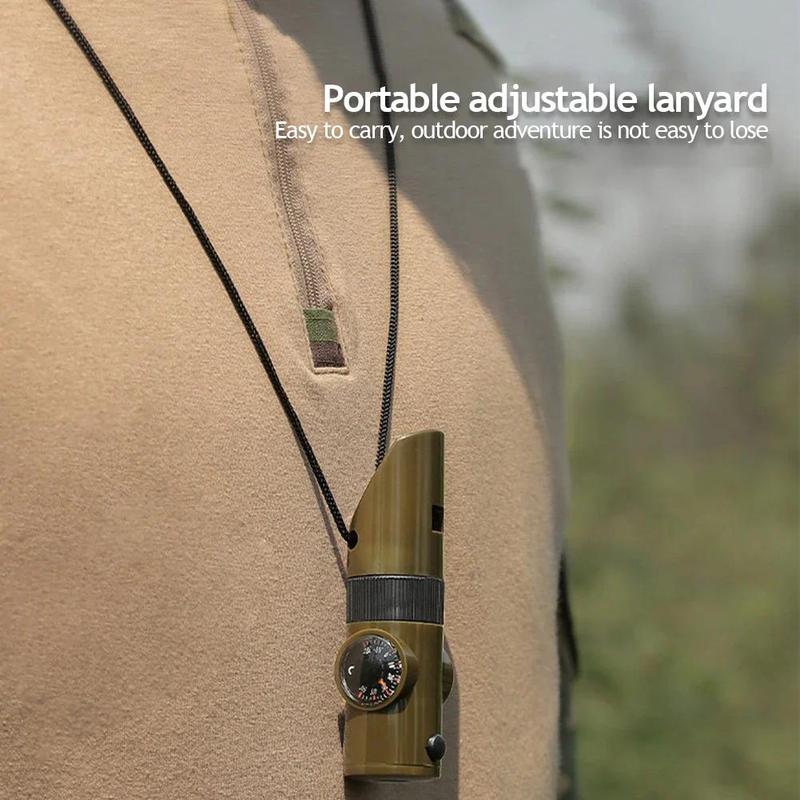 Product Introduction of 7 in 1 Multifunction Whistle Portable Emergency Survival Whistle with Compass Thermometer Flashlight Camping Hiking Outdoor Tool 25
