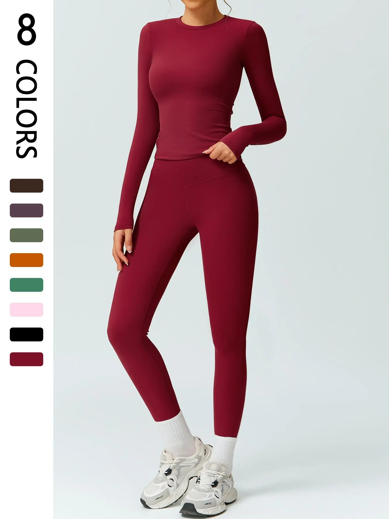Women's Solid Long Sleeve Tee & High Waist Leggings Tracksuit Set, Breathable Sporty Round Neck Top & Skinny Pants Two-piece Set for Gym Workout Running, Ladies Fall & Winter Sportswear, Gym Sets for Women
