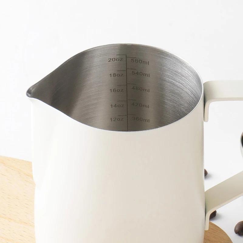 Product Introduction of Coffee Milk Frothing Pitcher Jug 304 Stainless Steel With Scale Latte Steam Coffee Paint Process Kitchen Cafe Accessories 19