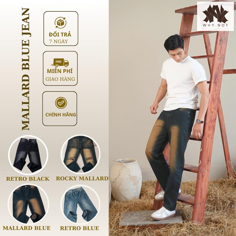 [WHY.NOT] Quần Jeans Suông Xanh Cổ Vịt Wash Vàng Cá Tính Dành Cho Nam, Nữ WHY NOT JSTWHV-JSTR2GWHV Menswear Pants