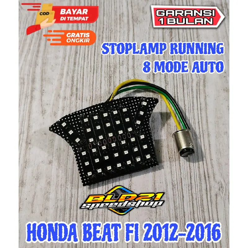 Lampu Stoplamp Running Motor Honda Beat Fi 2012-2016 Esp 8 Mode Auto, Mode Rem Diam(Manteng) Arus Listrik Wajib DC 1