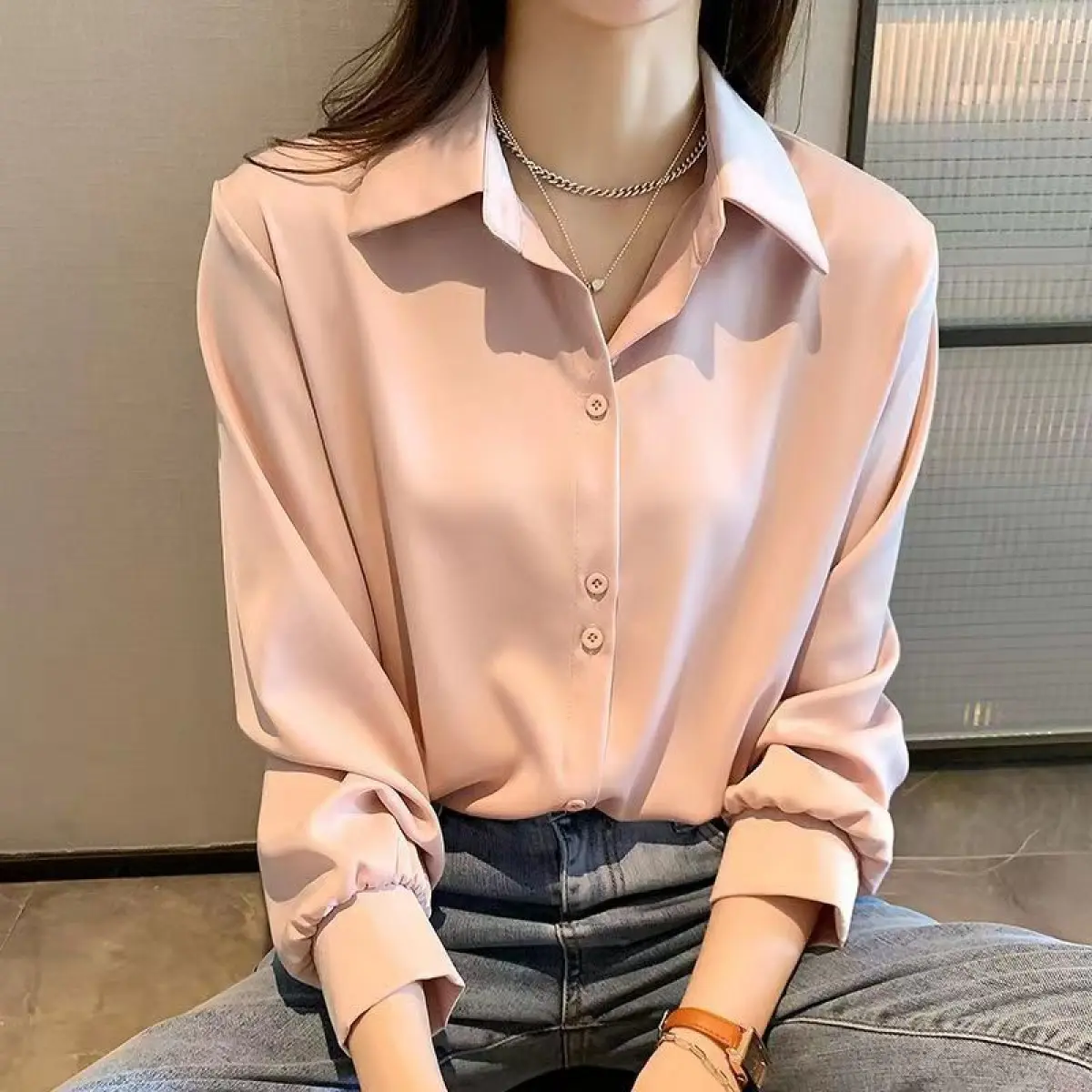 Sơ Mi Dài Tay Không Cần Ủi, Bộ Sưu Tập Mới Mùa Xuân Và Mùa Hè, Thiết Kế Đẹp, Chống Nhăn Độc Đáo Dáng Rộng Vừa Vặn, Có Thể Mặc Bên Trong, Dành Cho Nữ