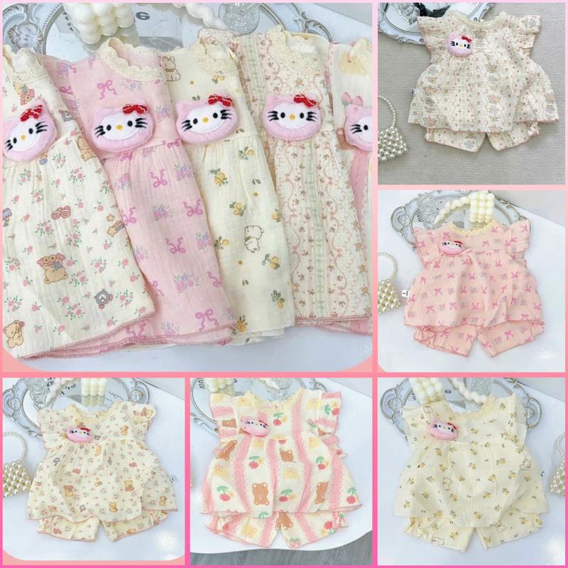 Bộ Xô Muslin Tay Cánh Tiên Cộc Tay Nhiều Màu Cho Bé Gái 8-15 Kg