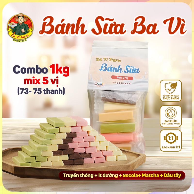 [ LIVE STREAM ] Combo Trải Nghiệm Bánh Sữa Ba Vì MIX 5 Hương Vị [ Truyền thống, ít đường, socola, matcha, dâu tây ] - Túi 1kg Thơm Ngon Đậm Vị Sữa