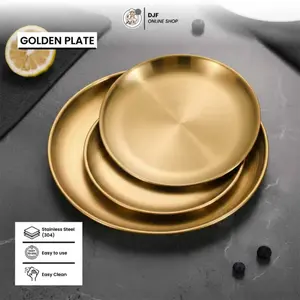 Piring emas Bulat Premium stainless |Piring Saji & Nampan emas | Tersedia 5 Ukuran