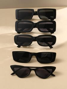 5 pares de gafas de sol simples para uso diario, gafas de sol de moda con ojo de gato / marco cuadrado para todas las estaciones, accesorios de viaje
