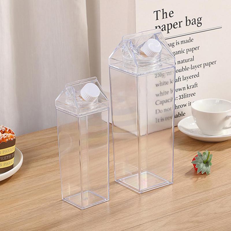 Milk Box Design Water Bottle, 1 Count Clear Portable Large Capacity Drinking Cup For School Camp Office 3