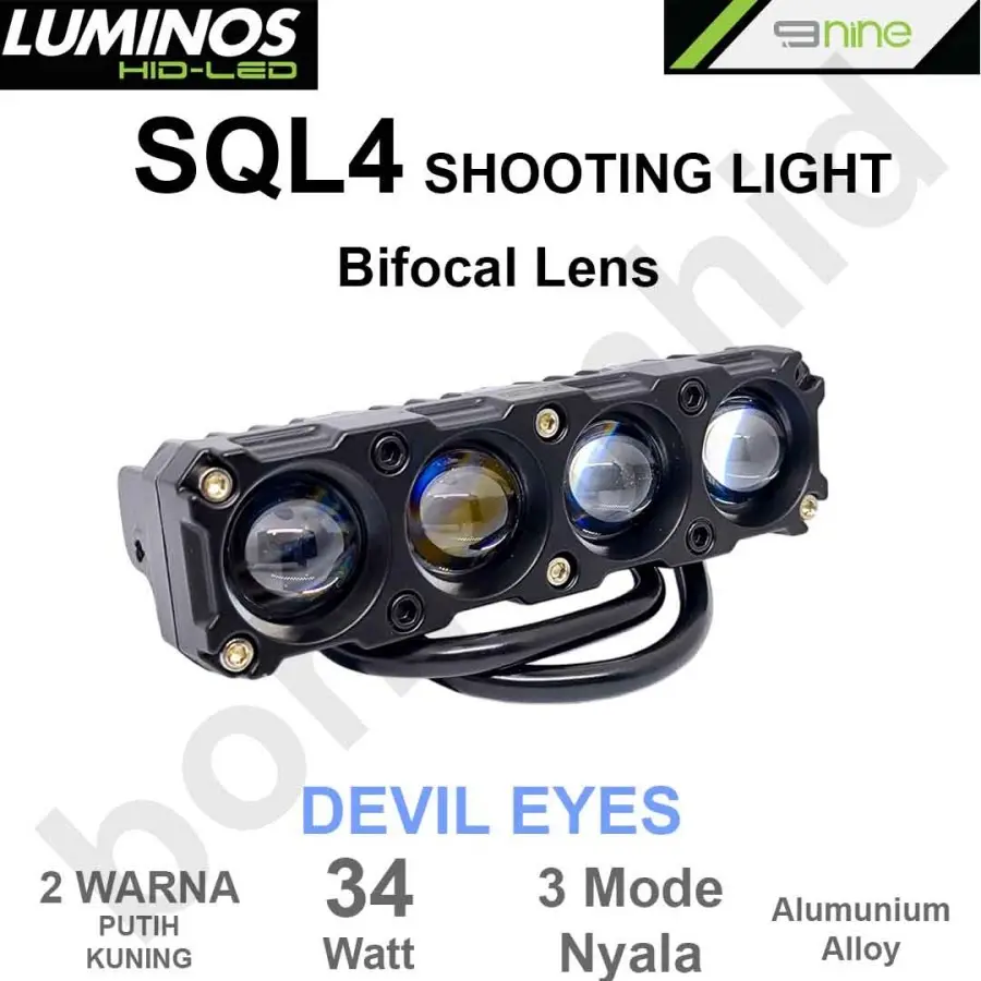 Lampu Tembak LED ECO9 LUXIMOS SQL4 Projektor Laser 34W 2 Warna Putih Kuning Motor Mobil LUMINOS