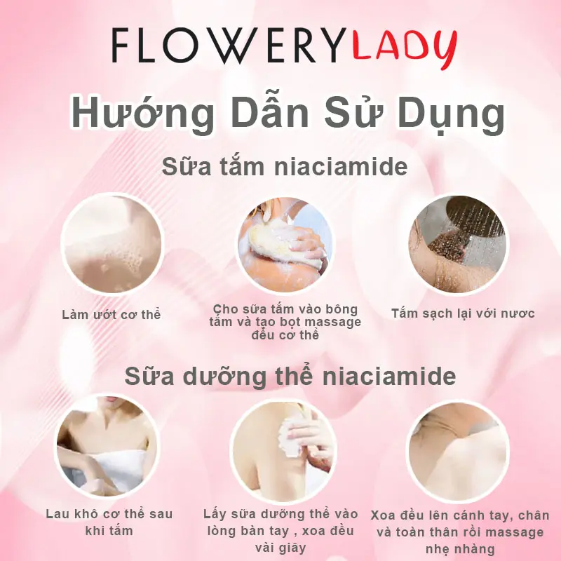 [ Độc quyền live stream ] Sữa tắm dưỡng trắng da Niacinamide hương Hoa Anh Đào Flowery LADY 500ml 2