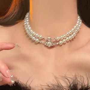 Kalung Mutiara Dua Lapisan, Gaya Mewah Mampu Milik, Sesuai untuk Wanita Mulia