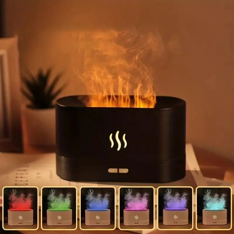 Creative Simulated Flame Light with Aroma Diffuser Function (1 Count), Desktop Silent 7-Color Simulated Flame Night Light, USB Powered Aroma Diffuser, Mini Smart Essential Oil Tabletop Humidifier for Home, Air Mist Diffuser, Best Friend Gifts