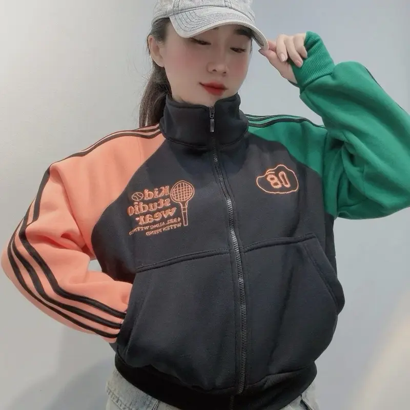 áo khoác nữ nỉ dày thêu chữ tay phối màu cam chạy sọc thời trang Women Hoodie Top   đen trơn thêu có thể giặt máy đậu màu xanh áo  hoodie 6