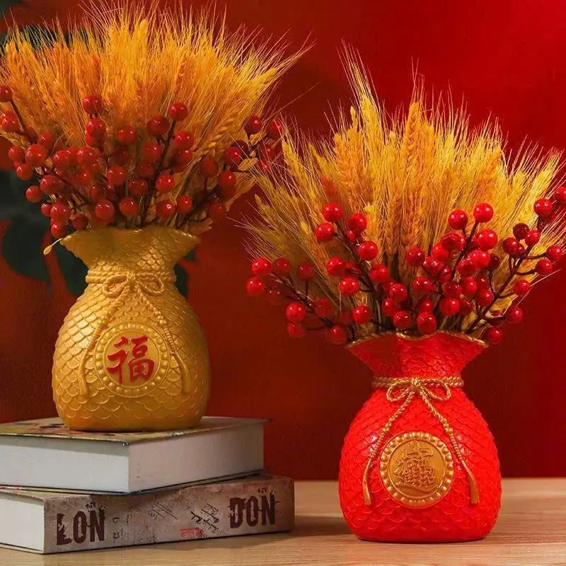 [ TẾT 2025 ] Sét Bình Lúa Thần Tài, Phong Thủy (Kèm Bông Lúa, Đào Đông Đỏ ) - Bình Hoa Túi Tiền