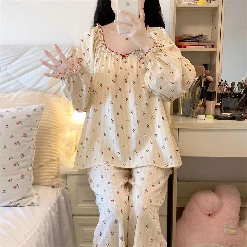 Product Introduction of Quần Dài Áo Ngủ, Phong Cách Hàn Quốc, Quần Dài Ngắn Tay, Phong Cách Công Chúa Ngọt Ngào Dễ Thương, Dành Cho Nữ, Mặc Mùa Hè, Dài Tay, Dáng Rộng Vừa Vặn, Đồ Mặc Nhà, Bộ Đồ Hai Mảnh, Dễ Thương Và Gợi Cảm Women Top 13